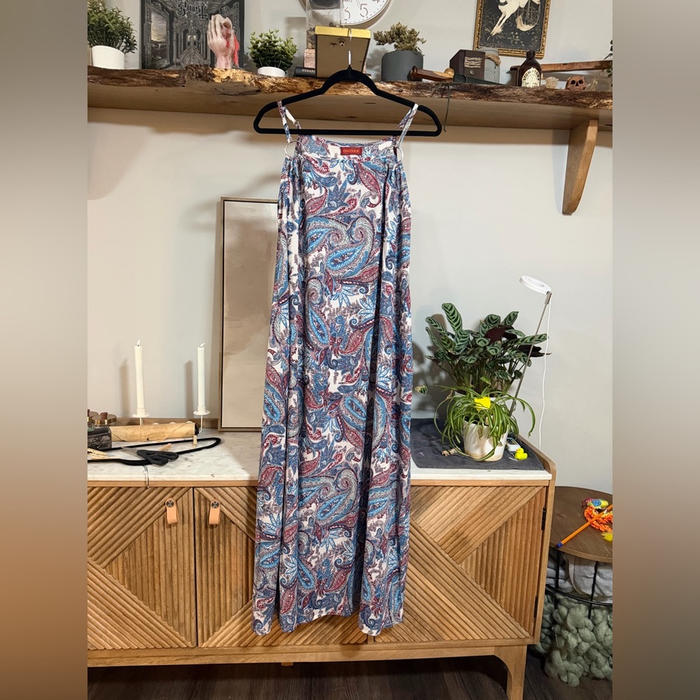 NWOT Handmade Indian Coccole Paisley Print Maxi Dress in Blue & Rust - Med/Large